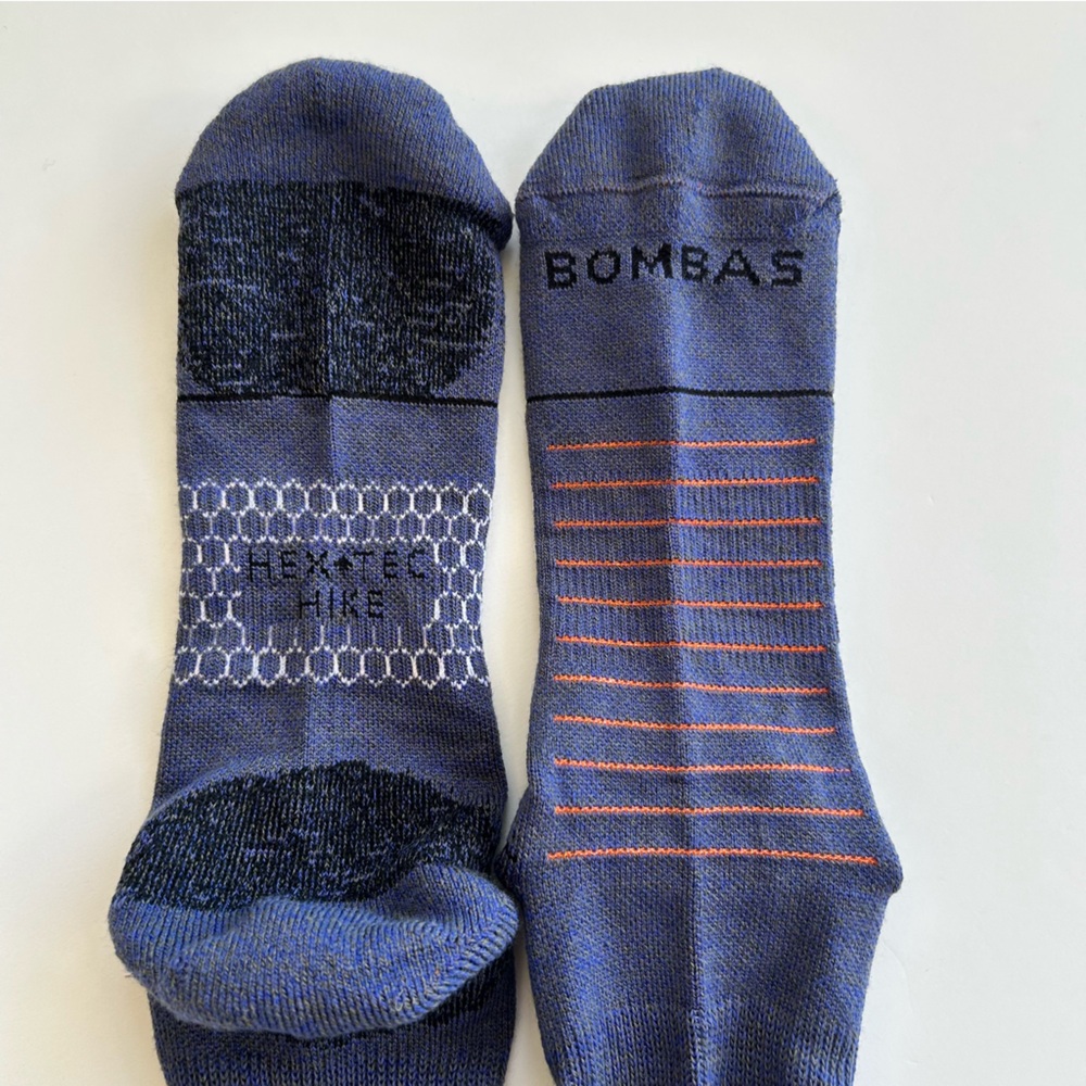 Bombas New Hike Merino Wool Knee High Socks Blue black & orange X Large Hex Tec - Picture 2 of 5